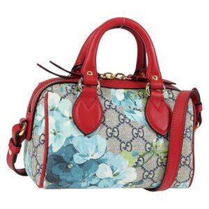 GUCCI GG Supreme Blooms Boston Bag PVC Outlet 2way Red Gold